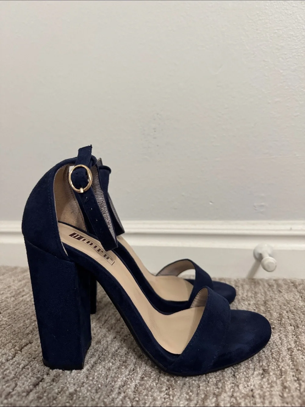 Women’s Navy Suede Block Heel Sandals with Ankle Strap